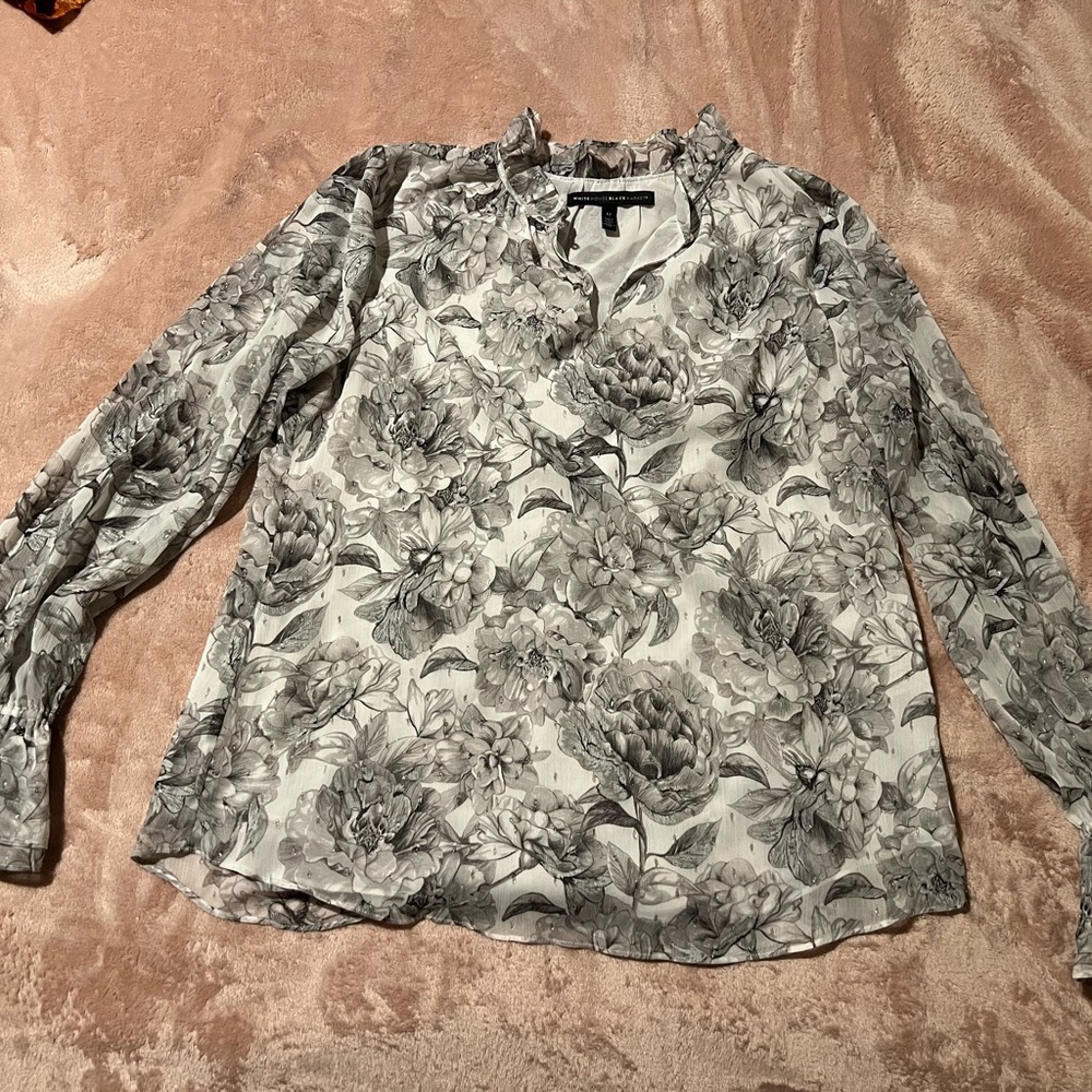 White House Black Market Floral Blouse  12 - Picture 2 of 4